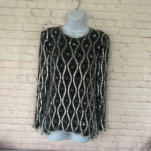 Jewel Queen pure Silk beaded top size large